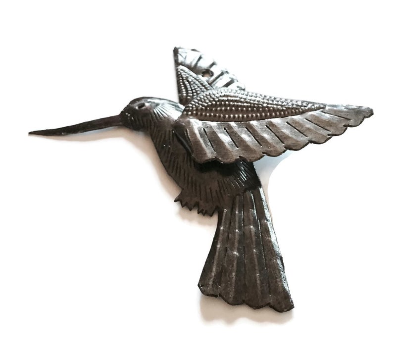 It's Cactus Handmade Hummingbirds Set of 2 6 x 5.5 Inches Nature-Inspired Metal Wall Art Haitian Recycled Steel Birds Good Luck Garden and Home Decorations - Image 4
